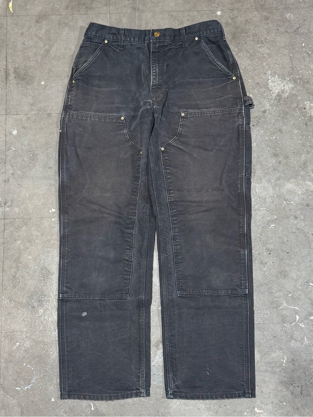 Carhartt B01 BLK Double Knee Carpenter Pants Mens 34x32 Faded Made In USA